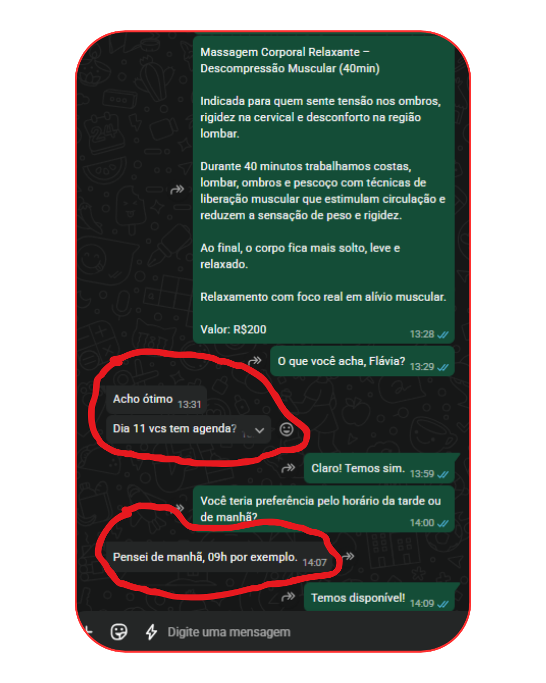 Depoimento 6 — conversa real de venda no WhatsApp