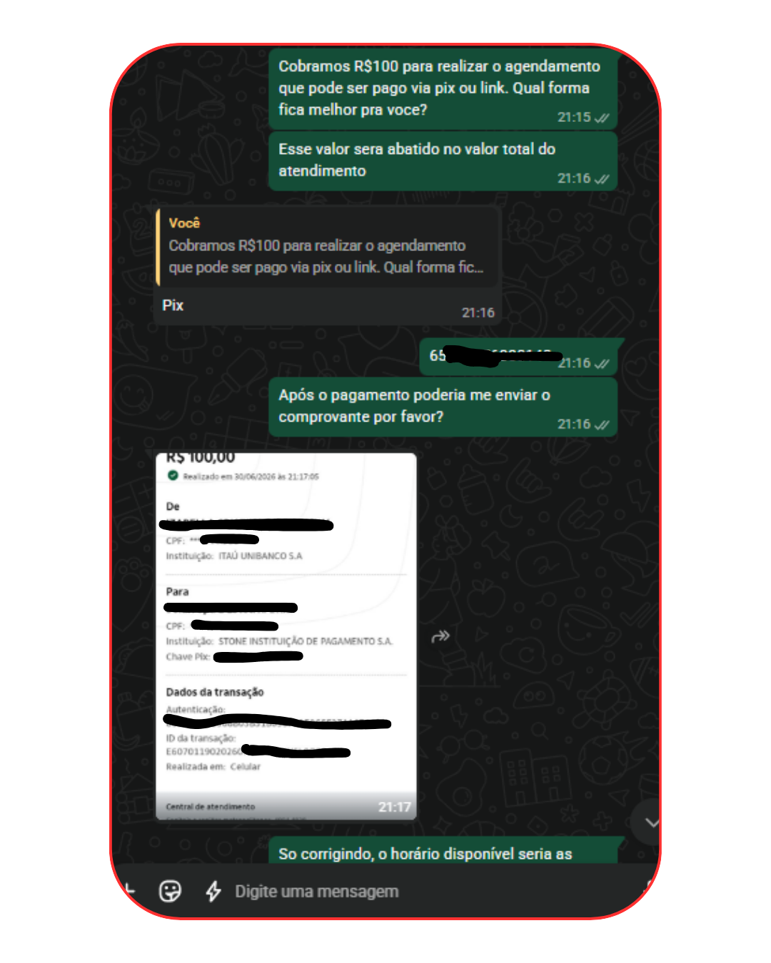 Depoimento 7 — conversa real de venda no WhatsApp